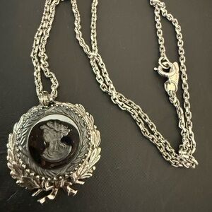 Whiting & Davis Silver and Black Cameo Necklace
